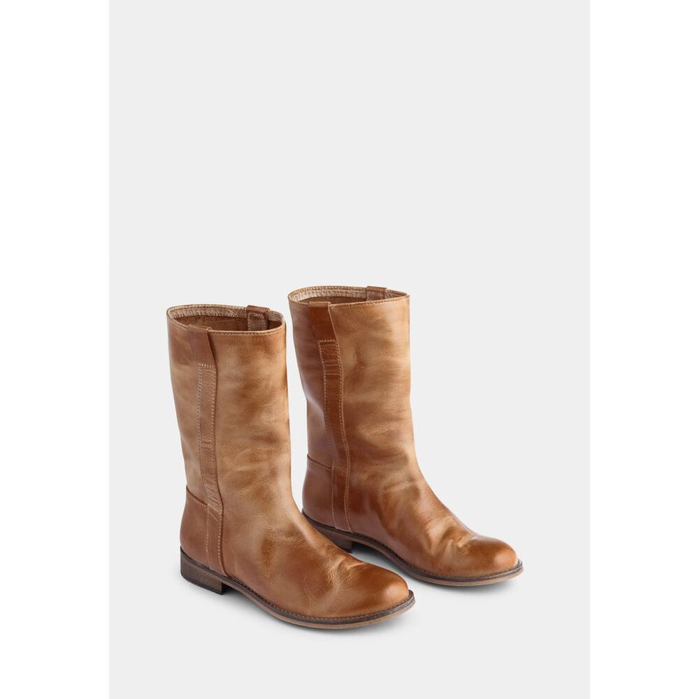 Ivylee Simone Mid-Calf Boots Leather Dark Tan Pull-On Flat Round Toe Sz 36 US 6
